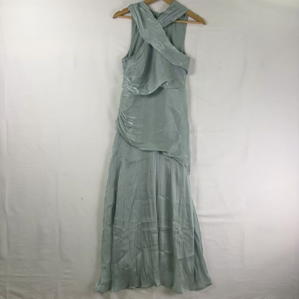 Unknown Pleated Cross V-Neck A-Line Dress